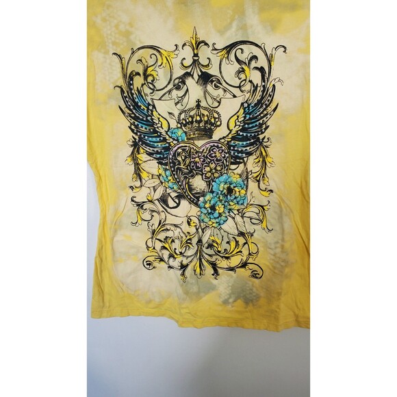 VINTAGE Y2K APPROPRIATE BEHAVIOR M Butter Yellow Winged Heart Graphic Tee Shirt - Picture 2 of 6